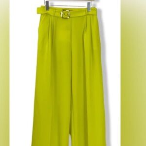 Exquise Acid Lime Green High-Waisted Wide Leg Pants